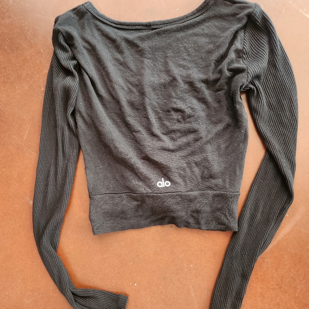 Alo cover black ribbed ballet core long sleeve top xs - Picture 5 of 5